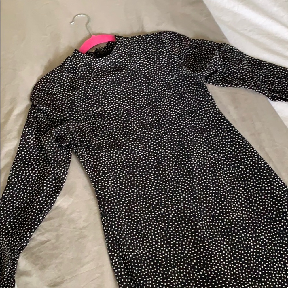 polka dot high collar midi dress